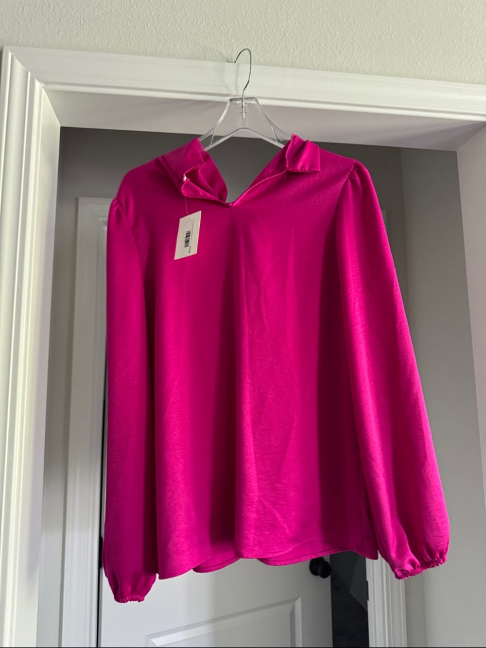 Magenta Fuchsia Long-Sleeve Tie-Neck Blouse - Picture 4 of 5